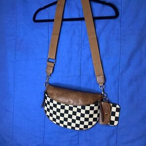 Checkerboard Crossbody Bag with Brown Leather Trim
